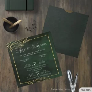 KARE YEŞİL ZARFLI DAVETİYELER AKY - 1005